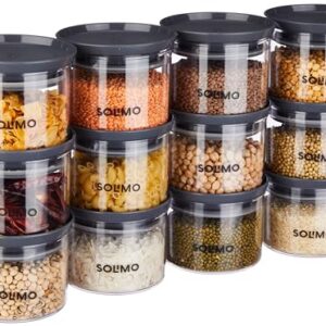 12-Piece Airtight Plastic Storage Jars - 500ml Capacity - Grey