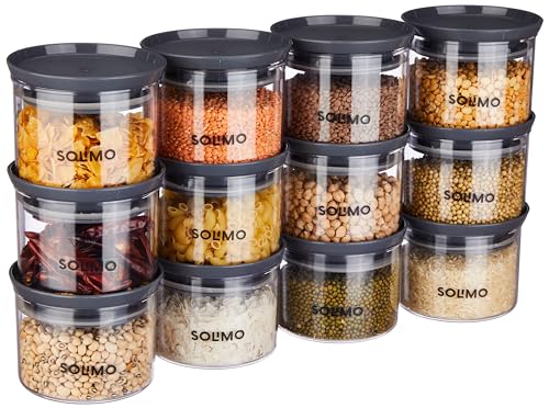 12-Piece Airtight Plastic Storage Jars - 500ml Capacity - Grey