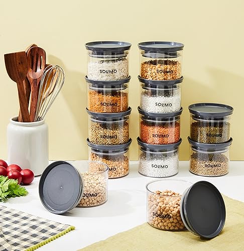 12-Piece Airtight Plastic Storage Jars - 500ml Capacity - Grey