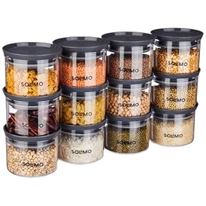 Amazon-Brand-Solimo-Plastic-Storage-Jar-and-Container-Set-I-Air-Tight-BPA-Free-Containers-for-Kitchen-Storage-Set-I-Grocery-Kitchen-Container-Set-I-Multipurpose-Jar-500-Ml-Each-Set-12-Grey