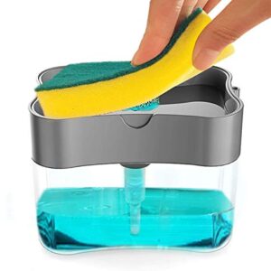 2-in-1 Soap Dispenser and Sponge Holder for Kitchen Sink - Durable and Easy Refill