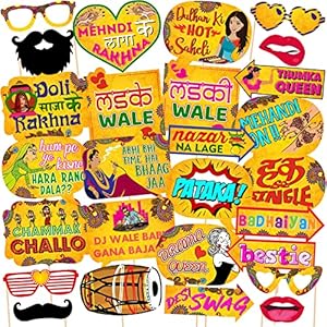 Zyozique-27-Pcs-Mehandi-Props-for-PhotoshootMarriage-Props-for-WeddingHaldi-Props-for-Bride-and-FamilyBride-to-Be-Props-Photobooth-Card-Size-Lenth-67-inch-and-Width-45-inch
