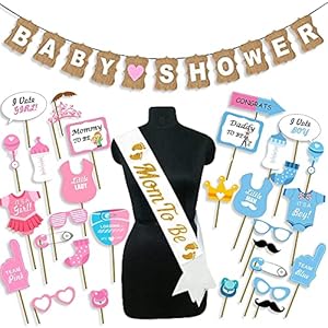Party-Propz-Baby-Shower-Decoration-Items-31pcs-Baby-Shower-Props-For-Photoshoot-With-Mom-To-Be-Sash-Mom-To-Be-Props-Mom-To-Be-Dad-To-Be-Baby-Shower-Props-Maternity-Props-For-Photoshoot