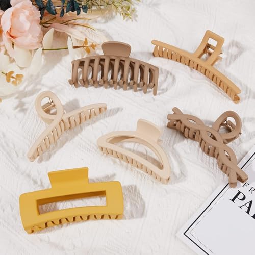 6-Pack Matte Coffee Hair Claw Clips for Women by Bakefy