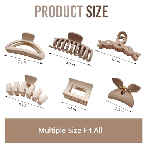 6-Pack Matte Coffee Hair Claw Clips for Women by Bakefy