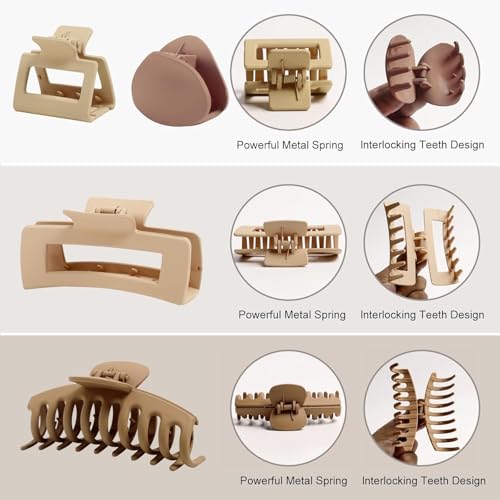 6-Pack Matte Coffee Hair Claw Clips for Women by Bakefy