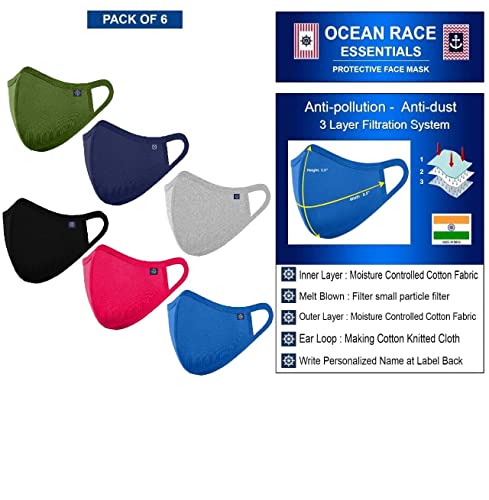 6 Pack of Ocean Race Cotton Reusable Face Masks - Unisex