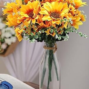 Artificial Sunflowers Stick Bunch with Realistic Look - 6 Heads Bouquet for Home Decor