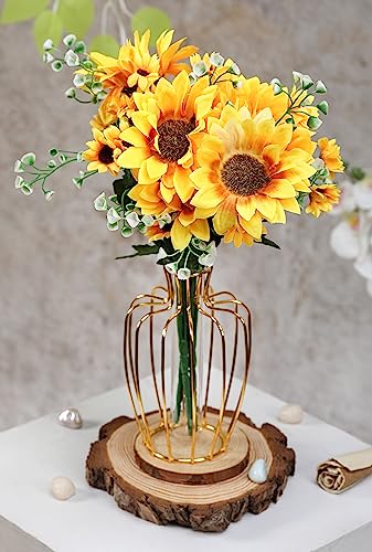 Artificial Sunflowers Stick Bunch with Realistic Look - 6 Heads Bouquet for Home Decor