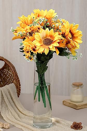 Artificial Sunflowers Stick Bunch with Realistic Look - 6 Heads Bouquet for Home Decor