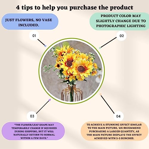 Artificial Sunflowers Stick Bunch with Realistic Look - 6 Heads Bouquet for Home Decor