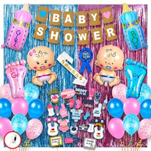 Baby Shower Decoration Set with Banner, Balloons, Curtains, Metallic Balloons - 92 Pieces - Maternity Photoshoot Decor