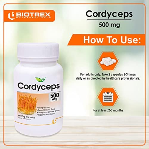 Biotrex Cordyceps 500mg Capsules for Immune Support - 60 Vegetarian Capsules