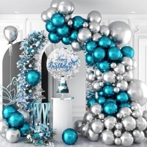 Blue and Silver Metallic Party Balloons - Pack of 25