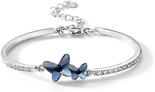Blue Crystal Charm Bracelet with Silver Plating by Shining Diva