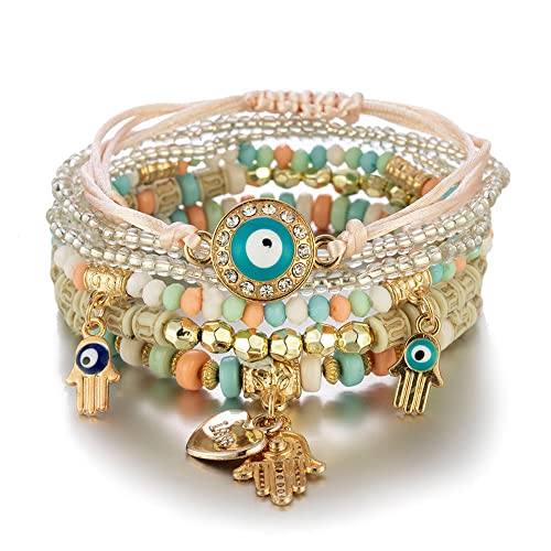 Bohemian Evil Eye Charm Beaded Bracelets by Shining Diva