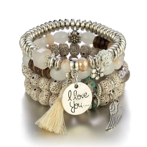 Bohemian Feather Tassel Beaded Bracelet by Shining Diva