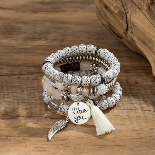 Bohemian Feather Tassel Beaded Bracelet by Shining Diva