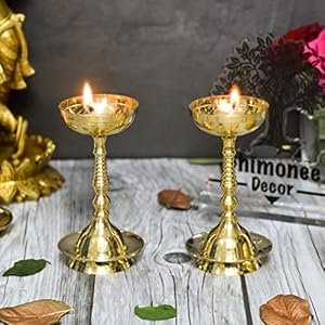Bhimonee-Decor-Pure-Brass-Plain-Nanda-Bowl-Long-Table-Diya-55-inches-Big-Brass-Pack-of-2-pcs-with-Lavanga-2pc