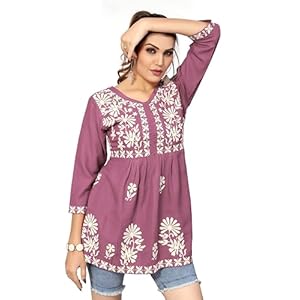 Bee-M-Pee-Designer-Short-Kurti-Tops-for-Jeans-for-Women-I-Chikankari-Rayon-Cotton-Long-Kurta-Kurti-for-Women-I-Stylish-wear-Kurti-top-for-Girls