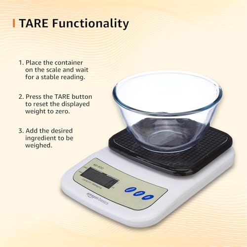 Digital Kitchen Scale by Amazon Basics, 1g–10kg Capacity, Black