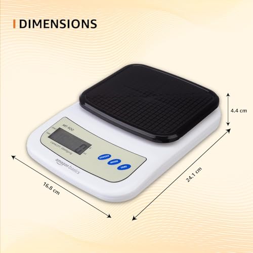 Digital Kitchen Scale by Amazon Basics, 1g–10kg Capacity, Black