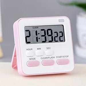 Wolpin-Digital-Kitchen-Timer-Stopwatch-Countdown-Large-Digits-Loud-Alarm-Magnetic-Stand-Round-Cooking-Baking-Kids-Study-Teacher-Shower-Bathroom-Oven-Round-Stand-Hanging-Hole-Pink-White