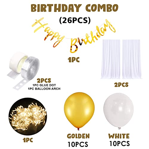 Elegant Birthday Decor Kit - 26 Pieces for Spouse, Cabana Tent with White & Gold Balloons