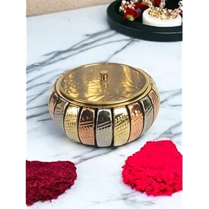 Blissful-Decor-presents-Brass-PoojaRoliSindoor-Dibbi-Kumkum-Box-Sindoor-Dani-Fancy-Supari-Dibbi-Earrings-BoxGold-chain-Box-Pack-of-1-steel-and-copper-look