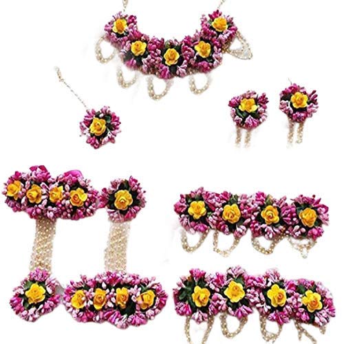 Elegant Flower and Pearl Jewelry Set for Haldi and Mehndi
