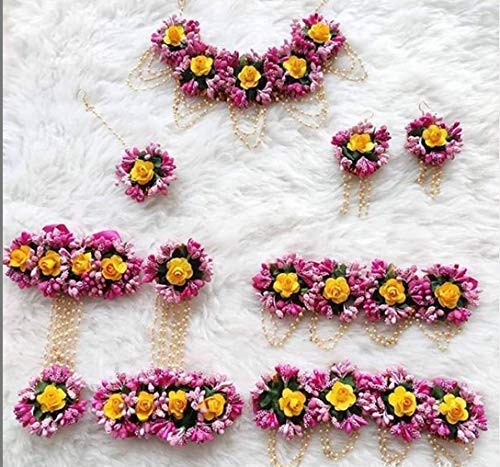 Elegant Flower and Pearl Jewelry Set for Haldi and Mehndi