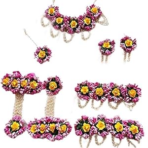 Sanvatsar-Flower-and-Pearl-Jewellery-Set-for-HaldiMehandiEngagementShadiFunctions-for-Girls-Women-YellowPinkBajuband