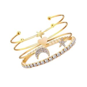 Elegant Gold Star Moon Cuff Bracelet for Women
