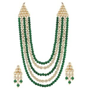 Elegant Green and Gold Plated Jewelry Set for Women