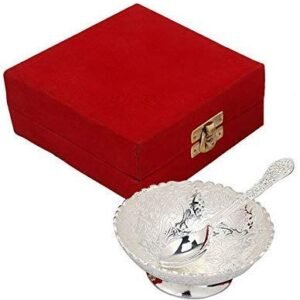 Elegant Metal Dessert Bowl Set with Spoon - Silver - 0.1L