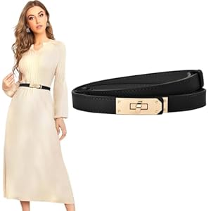 PALAY-Waist-Belt-for-Women-Dresses-Fashion-Ladies-Belts-for-Women-PU-Leather-Slim-Women-Belts-for-Dress-BlackBrown-Alloy-Turn-Lock-Buckle-Belt-for-Blazer-Suit-Fit-Waist-70-95cm