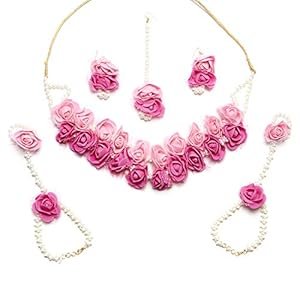 ZENEME-Jewellery-Pearl-Designer-Pink-Red-Jewellery-Set-with-5-Items-for-Women-Girls-MehandiHaldi-BridalBaby-Shower