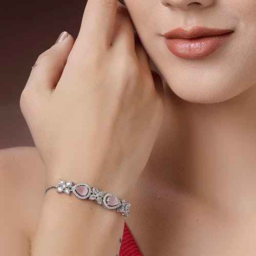 Elegant Rhodium Plated Crystal Bracelet for Women and Girls
