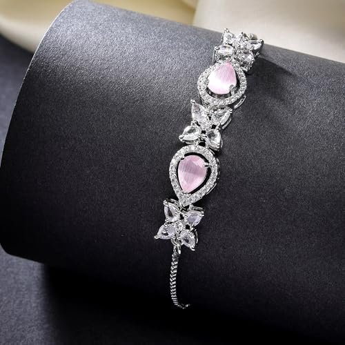 Elegant Rhodium Plated Crystal Bracelet for Women and Girls