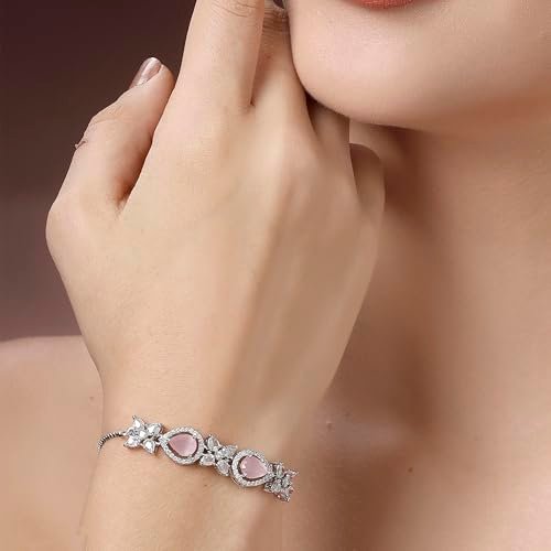 Elegant Rhodium Plated Crystal Bracelet for Women and Girls