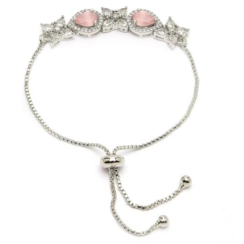 Elegant Rhodium Plated Crystal Bracelet for Women and Girls