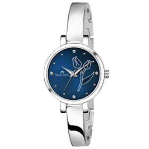 Elegant SWISSTONE Women's Silver Analog Watch with Blue Dial