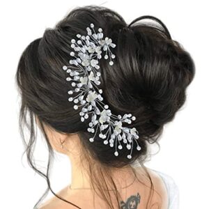 Elegant Wedding Hair Accessories: Flower & Pearl Bun Clips, Brooches, Pins in Silver White