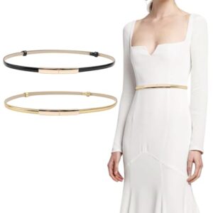 Elegant Women's Gold and Black Slim PU Leather Waist Belt