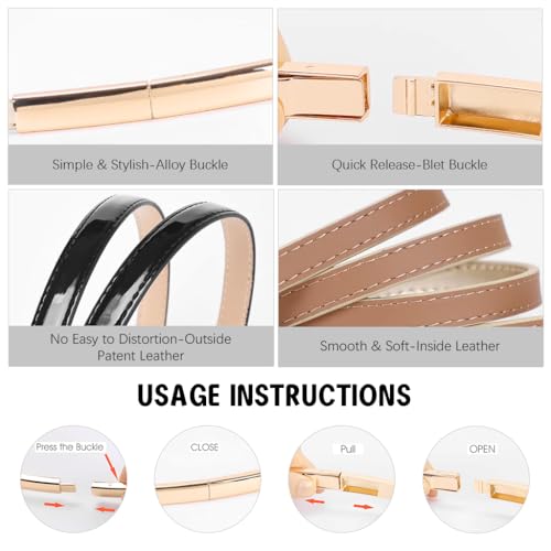 Elegant Women's Gold and Black Slim PU Leather Waist Belt