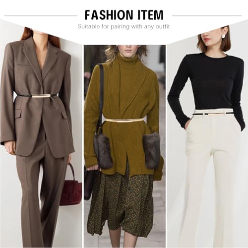 Elegant Women's Gold and Black Slim PU Leather Waist Belt