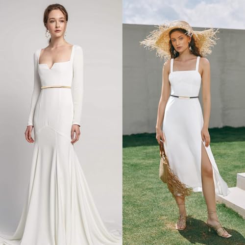 Elegant Women's Gold and Black Slim PU Leather Waist Belt