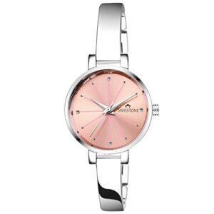 Elegant Women's Silver Watch with Pink Dial and Stainless Steel Strap