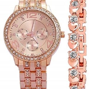 "Gold Analog Watch and Keychain Set for Women by SELLORIA"