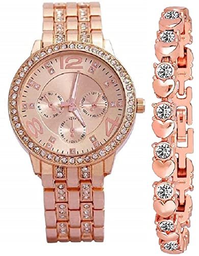 "Gold Analog Watch and Keychain Set for Women by SELLORIA"